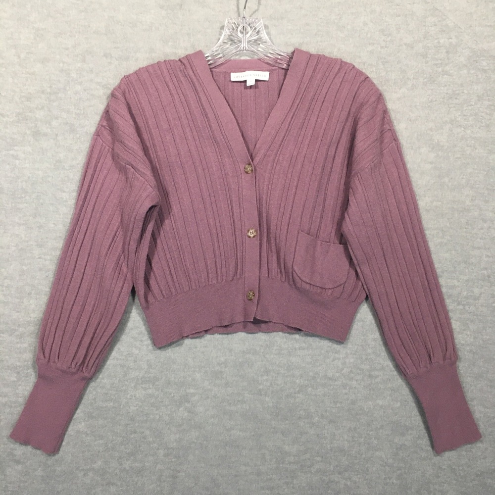 Lavender Sketch Small Cropped Cardigan V Neck Button-Up Relaxed Fit Purple